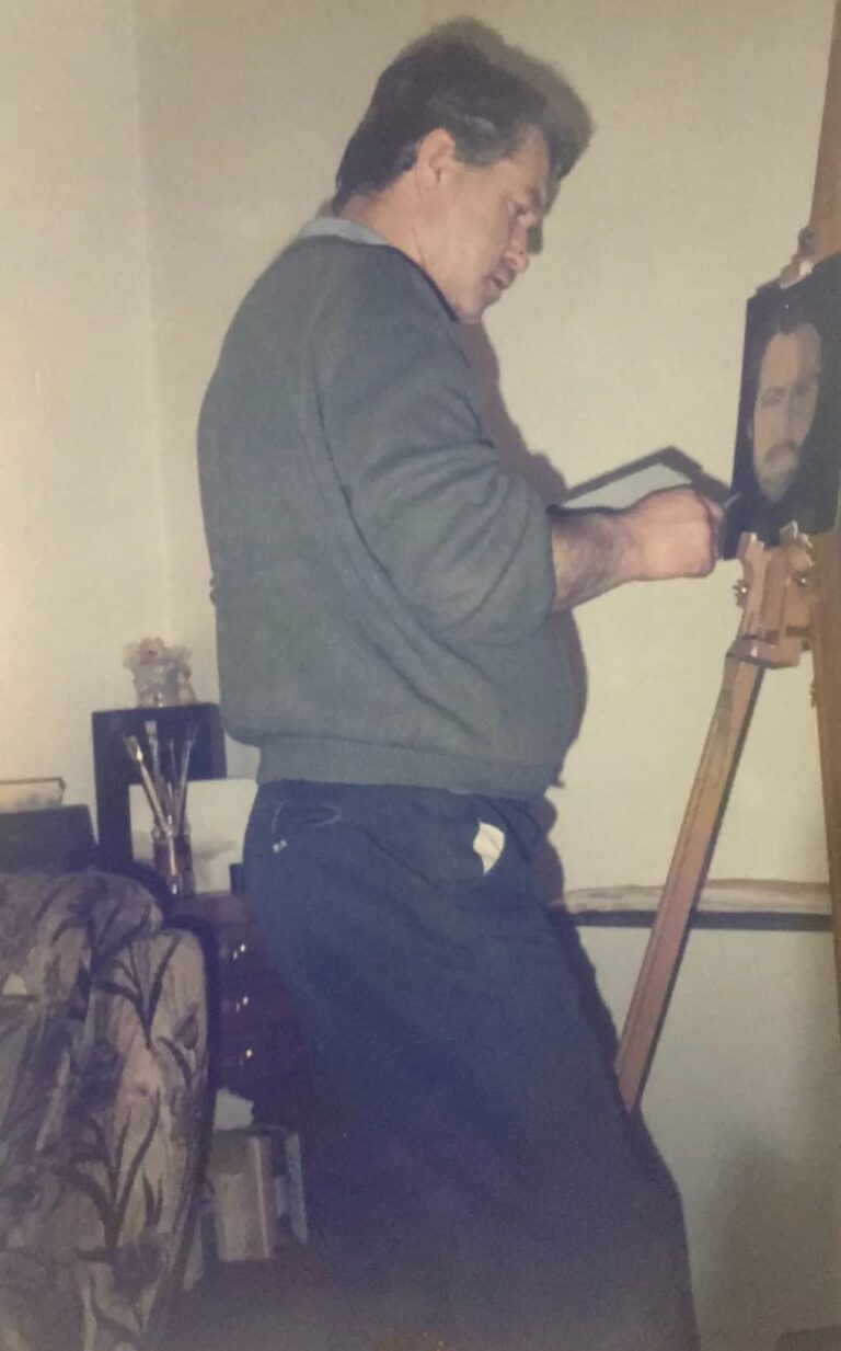Hugh Gardner painting a portrait